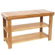 Load image into Gallery viewer, Shoe Bench Rack 2-Tier Natural Bamboo Shelf Organizer Entryway Storage Wood Seat
